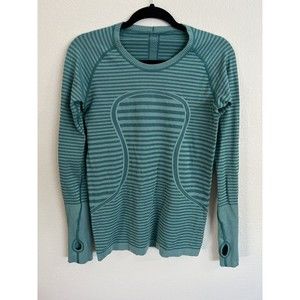 Lululemon Swiftly Tech Long Sleeve Crew Heathered Forage Teal Size 10 Thumb Hole